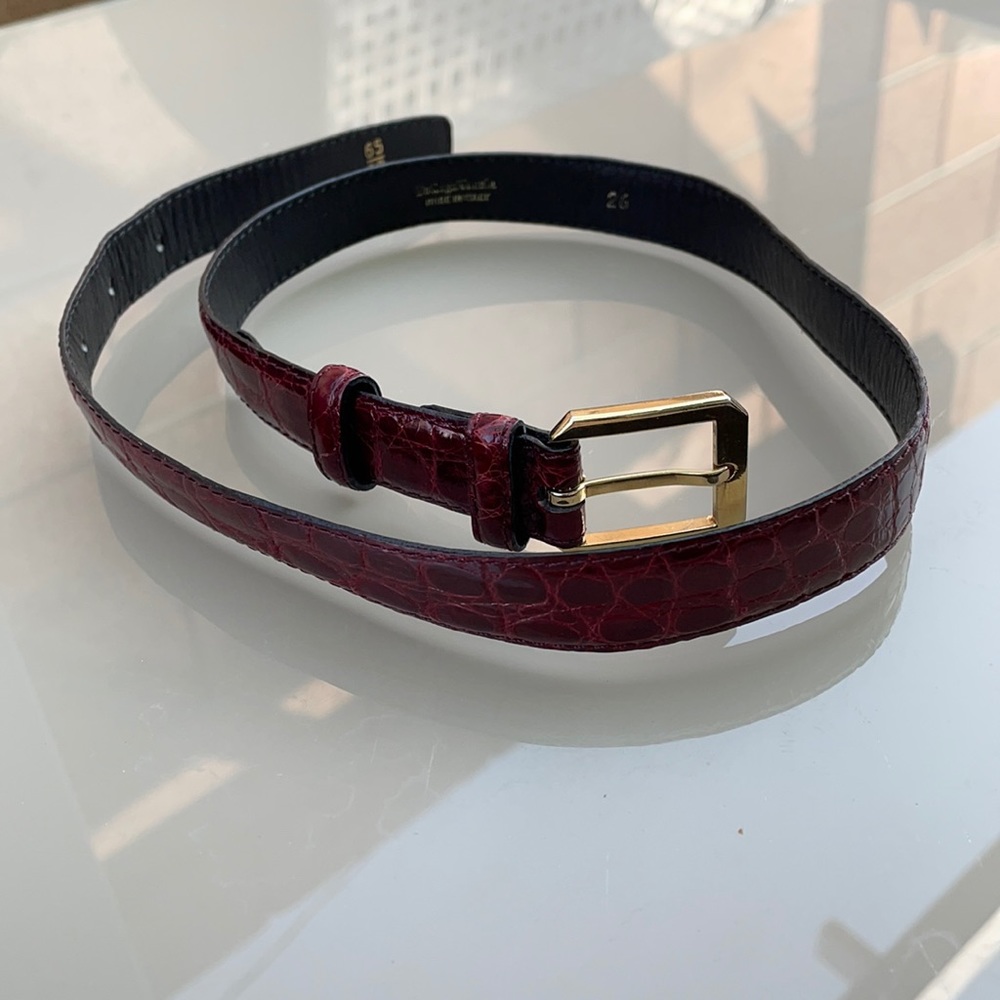 Bottega Venetta red patent alligator belt 26/65/80